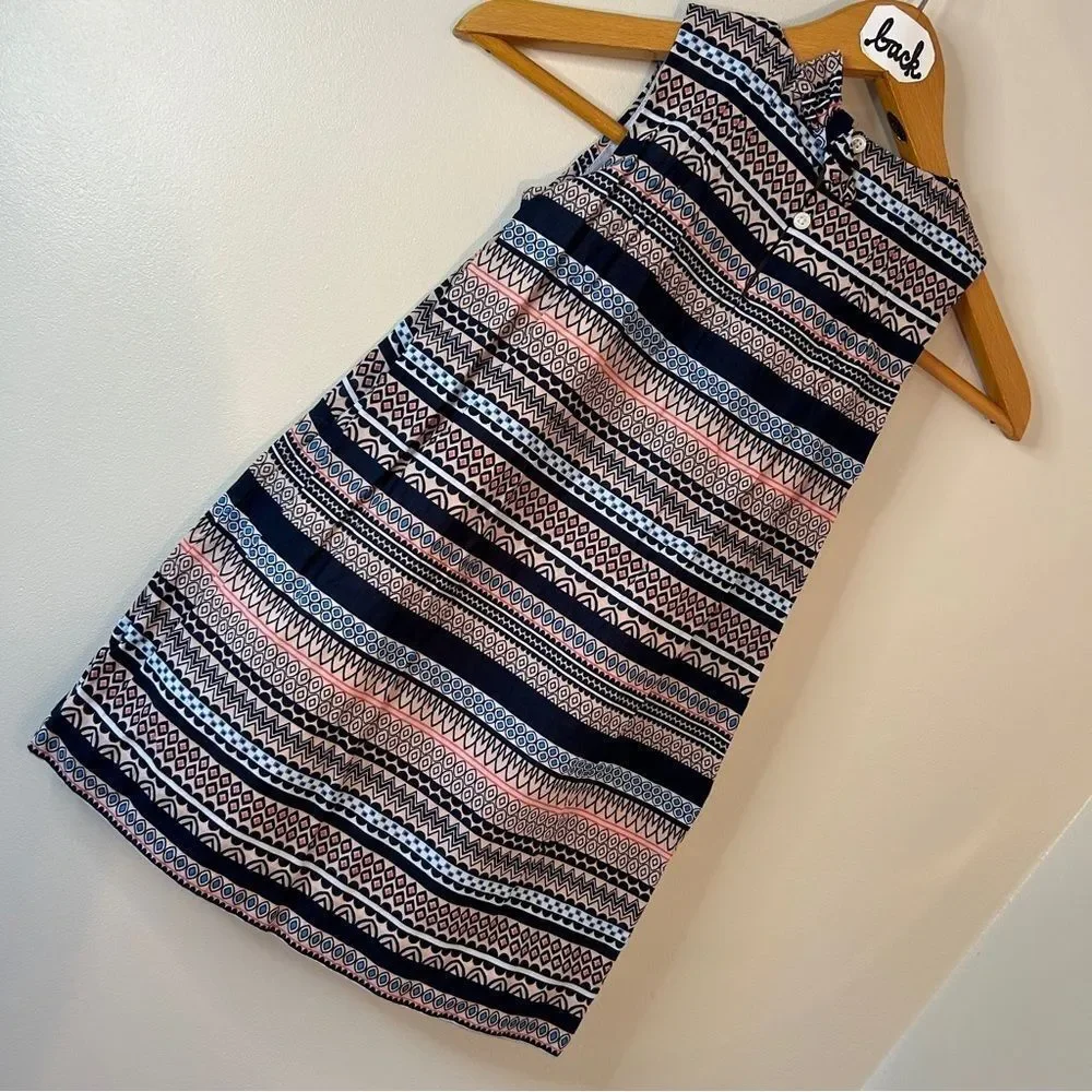 Crewcuts 6 Navy Blue Pink Striped Dress Preppy Luxury Artsy Pockets Boardwalk